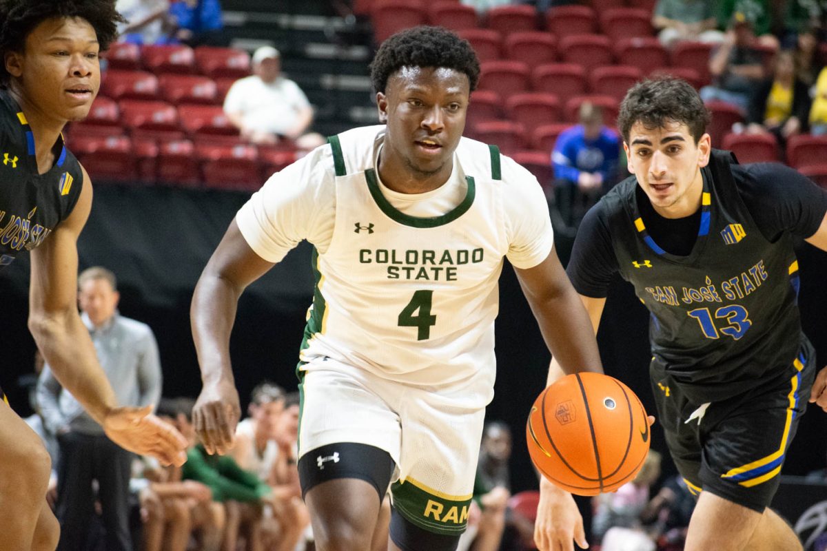 Colorado State University guard Isaiah Stevens drives the ball in a CSU mens basketball game against San Jose State University during the Mountain West championships March 13. CSU won 72-62.