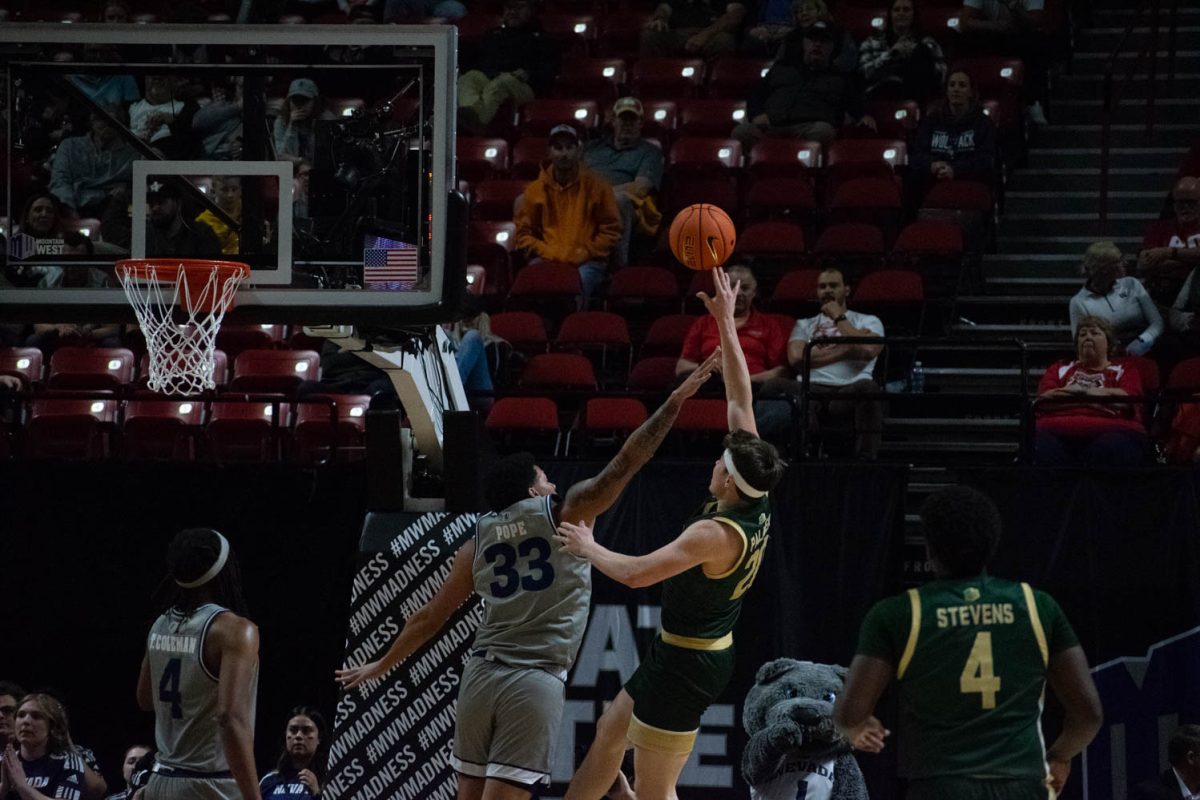 CSU guard Joe Palmer goes up for a jump shot in the CSU vs. Nevada game during the Mountain West Mens Basketball Championships on March 14. Colorado State won 85-78.