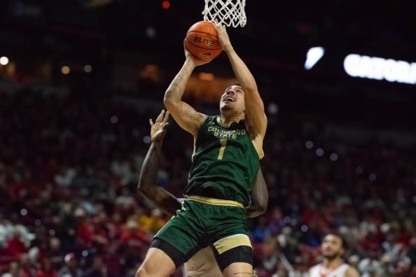 Colorado State University forward Joel Scott goes for a layup in a Mountain West mens basketball championship semifinal March 15. CSU lost to the University of New Mexico 74-61.