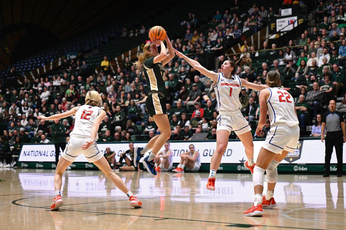 Guard Marta Leimane shoots the ball at the Colorado State University women's basketball Senior Night game at Moby Arena March 5.