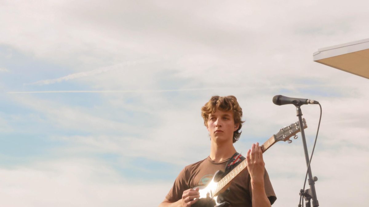 Jenison Brown, guitarist of local Fort Collins band The Skratchmen, at Fools Fest at Colorado State University April 4.
