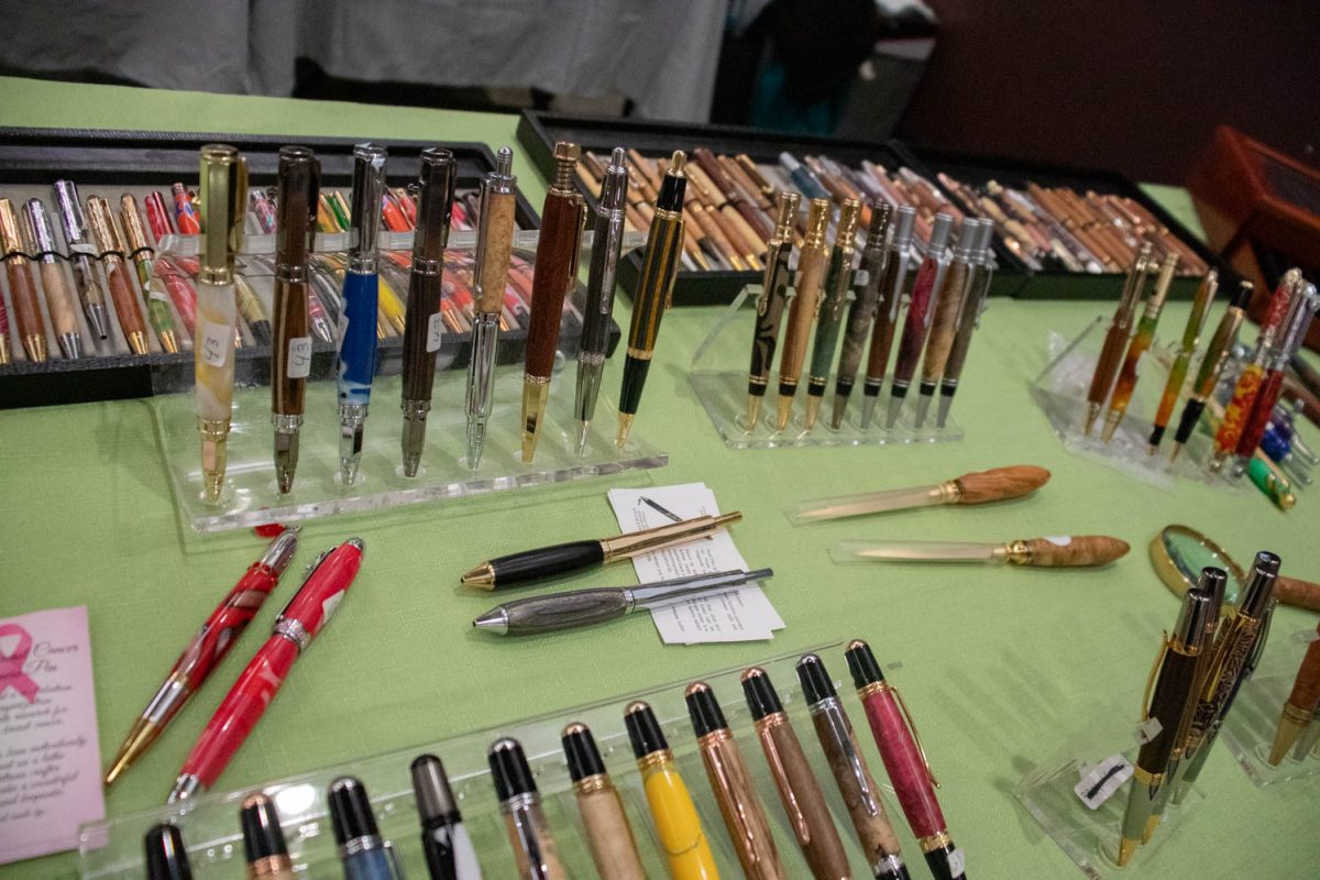 A collection of pens sits on display for sale by Centennial Woodworks during the Spring Artisan Market at Fort Collins Senior Center April 13.