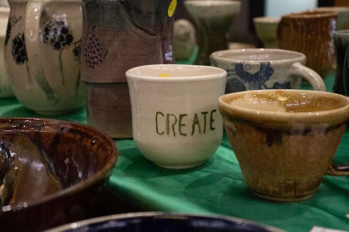 Ceramic pieces from the business Pottery By Beth sit on display during the Spring Artisan Market at Fort Collins Senior Center April 13.