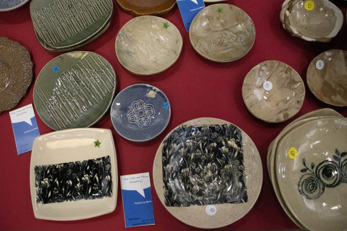 Ceramic pieces from the business Pottery By Beth sit on display during the Spring Artisan Market at Fort Collins Senior Center April 13.