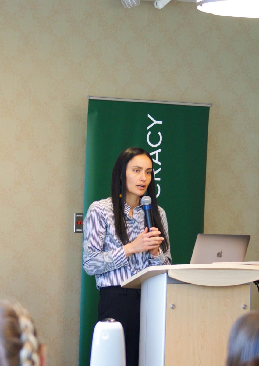 Allison Neswood, a Navajo attorney who specializes in healthy policy and healthcare justice, speaks at the Democracy Summit event covering Indigenous Governance Traditions. 