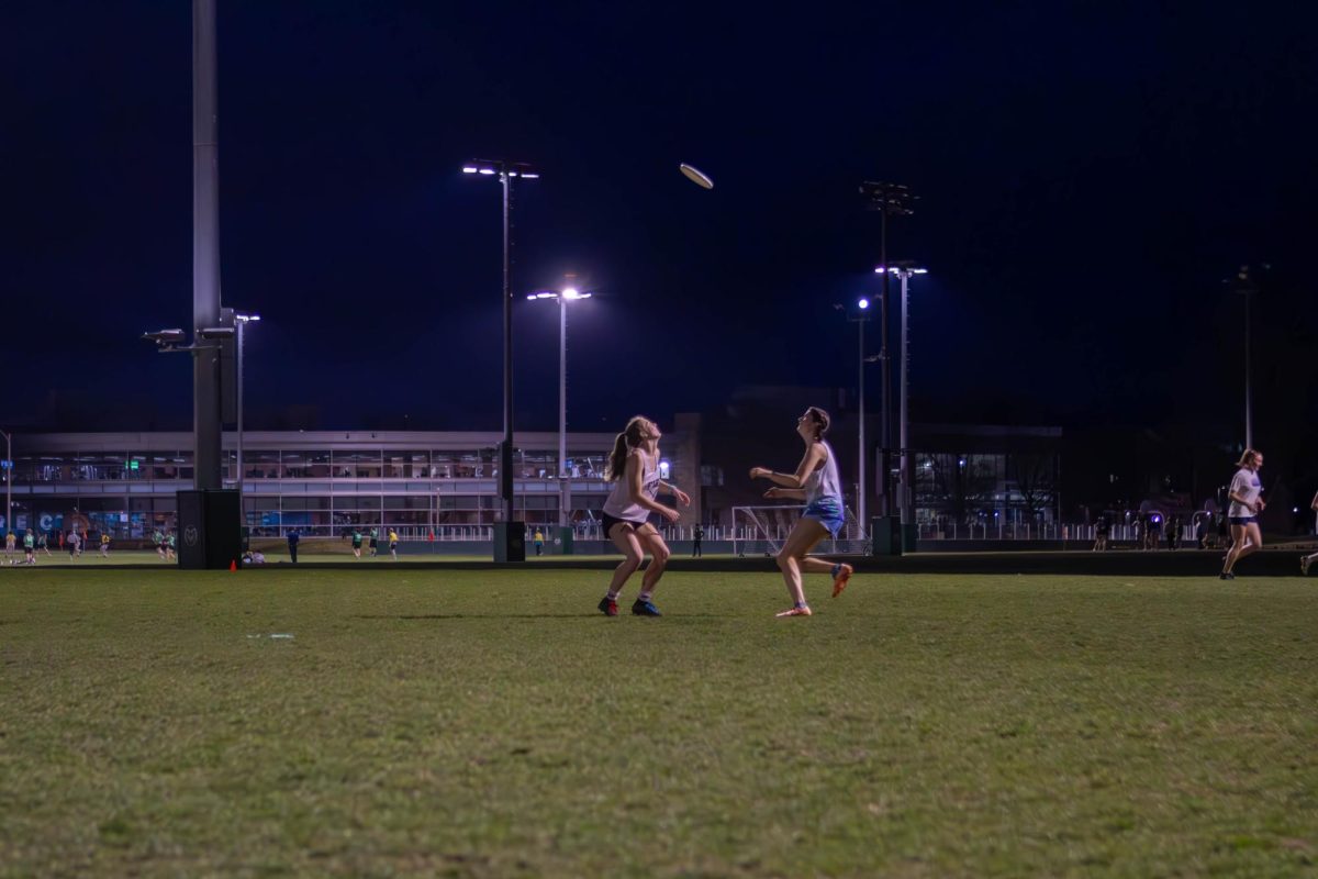 The Colorado State University Womxn's Ultimate frisbee club team  "Hell's Belles" plays offense and defense while running drills at their practice. Apr. 4.