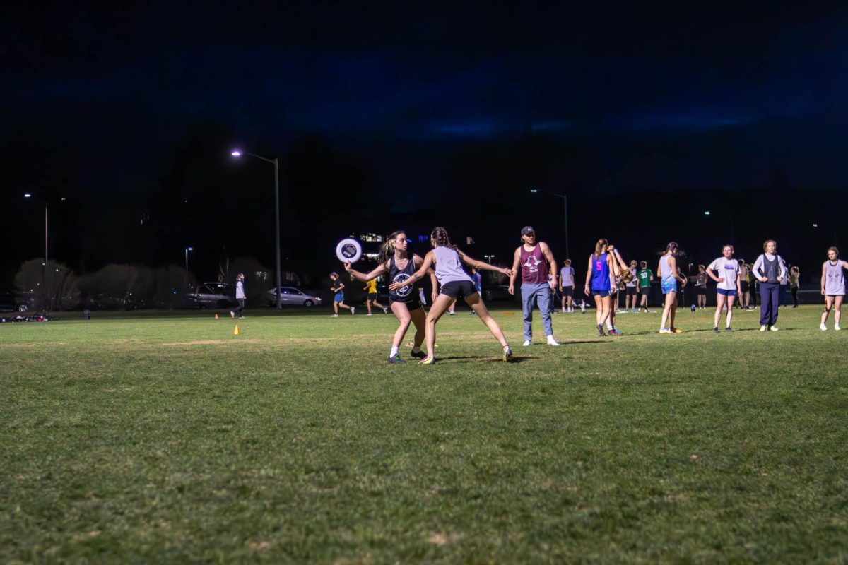 The Colorado State University Womxn's Ultimate frisbee club team  "Hell's Belles" practices for their upcoming tournament by running drills with eachother. Apr. 4.