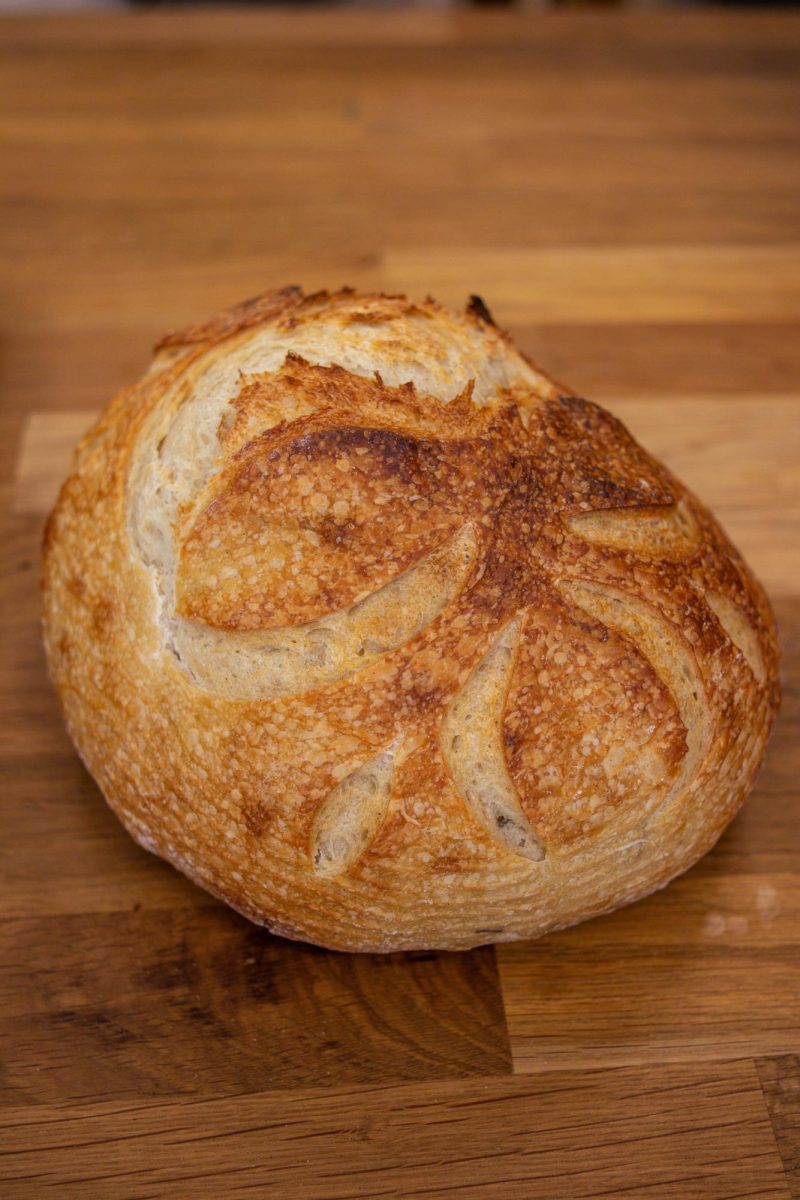 A fresh Rosemary sourdough loaf sits on the counter at The Bread Chic. Apr. 8.