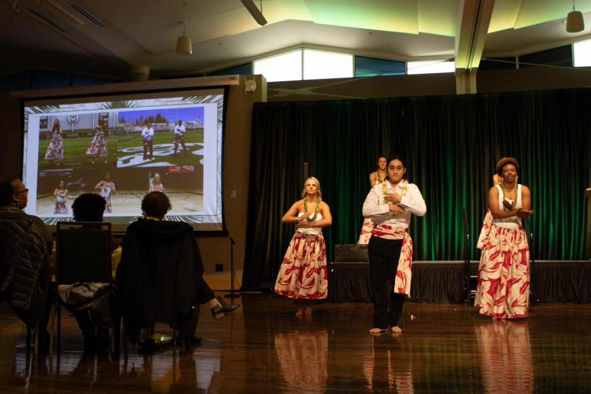 Colorado State University athletes from volleyball, softball, basketball, soccer, football, and track and field dance to Ka 'Uluwehi O Ke Kai. Not all students could be in person, which resulted in a hybrid performance. Apr. 20.