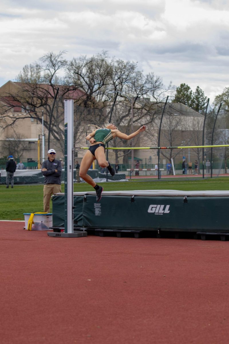 Lizzy Heumann jumps in the women's high jump at the Doug Max invitational. Apr. 28.