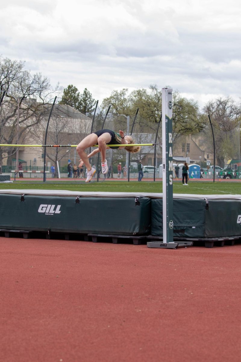 A Colorado State University athlete participates in the women's high jump. Apr. 28.