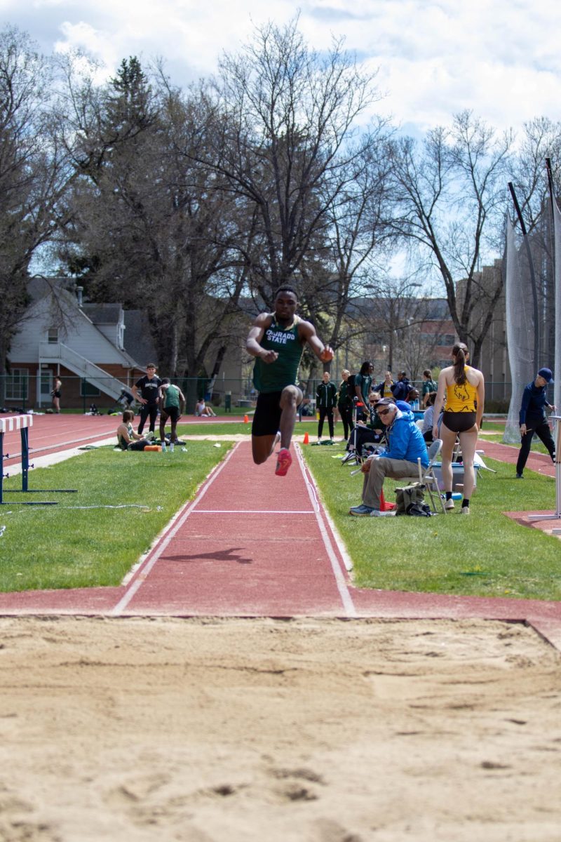 Ismael Dembele participates in long jump at the Colorado State University Doug Max Invitational. Apr. 28.