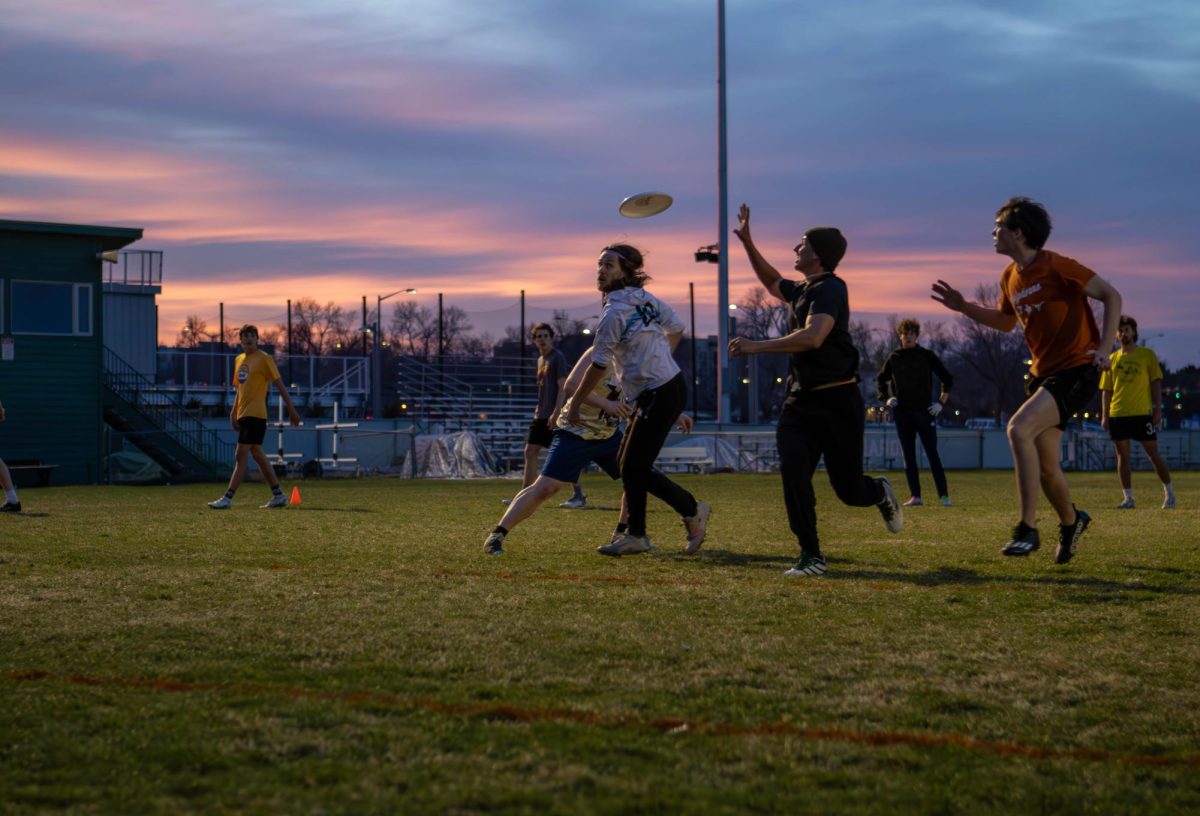 The Colorado State University Mens Ultimate Frisbee club team, "Hibida" practices for their upcoming tournament. Apr. 4.