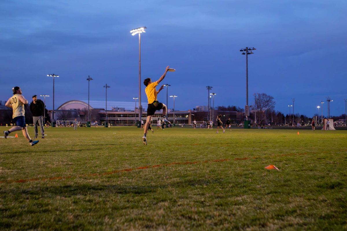 The Colorado State University Mens Ultimate Frisbee club team, "Hibida" practices for their upcoming tournament. Apr. 4.