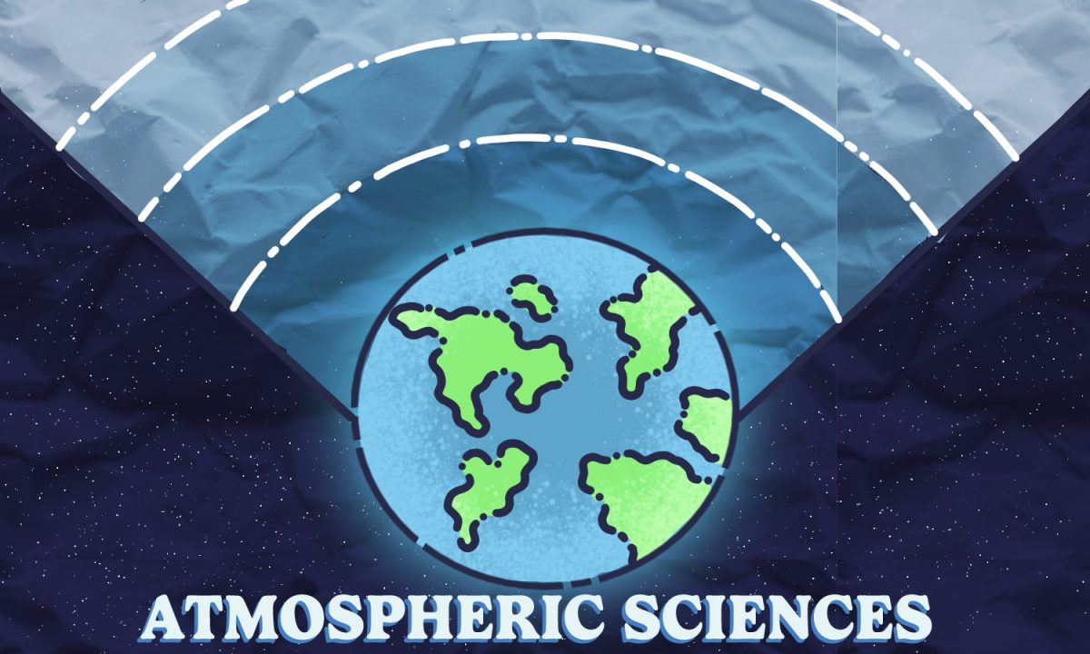 Planet earth with the words Atmospheric Science underneath
