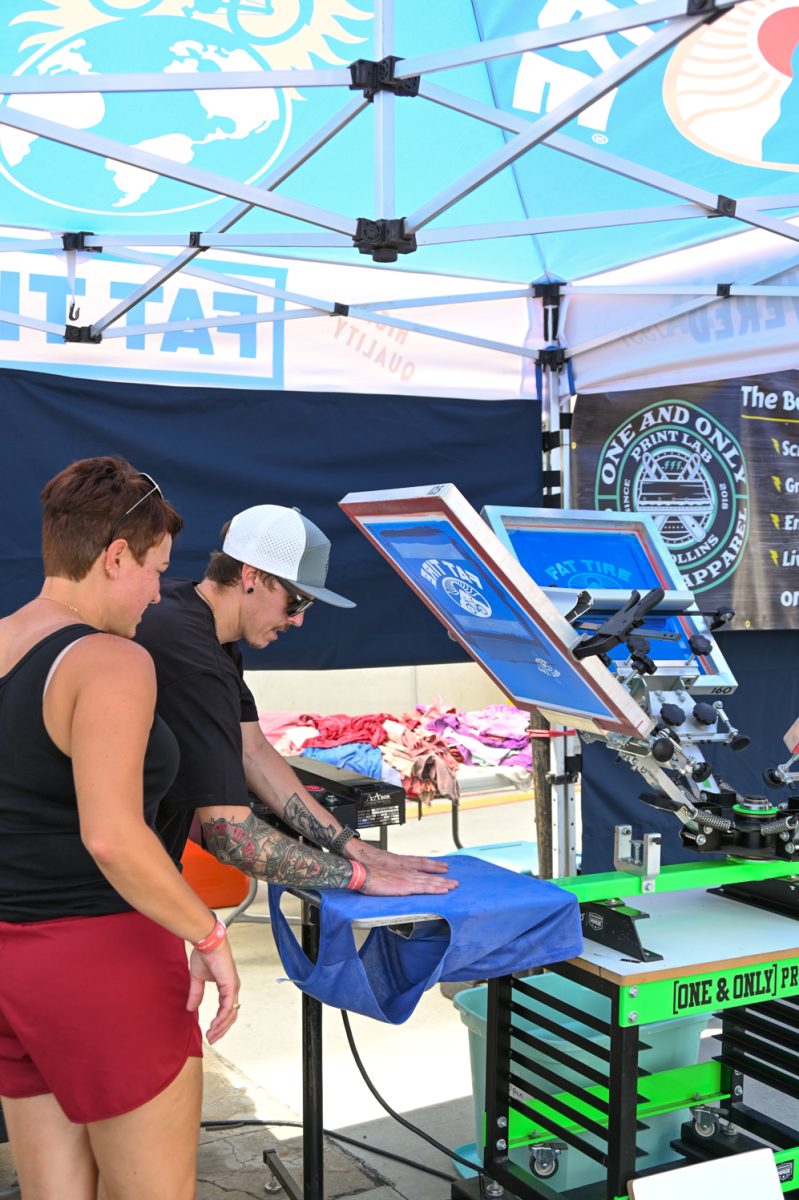 Nicholas Byers of One and Only print labs shows how to screen print during this years Tour De Fat. For a small donation Tour De Fat participants can screen print their own Fat Tire beer comapany shirt. August 24, 2024