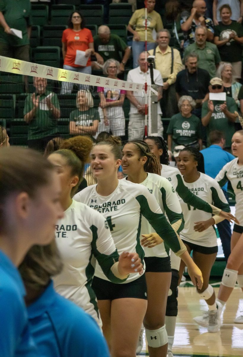 The Colorado State University Women's Volleyball Team starts off the game by giving high fives and wishing opponent ,Creighton University, luck for their upcoming game on August 24. An unfortunate loss for the CSU volleyball team with a three set shut out by Creighton University. 