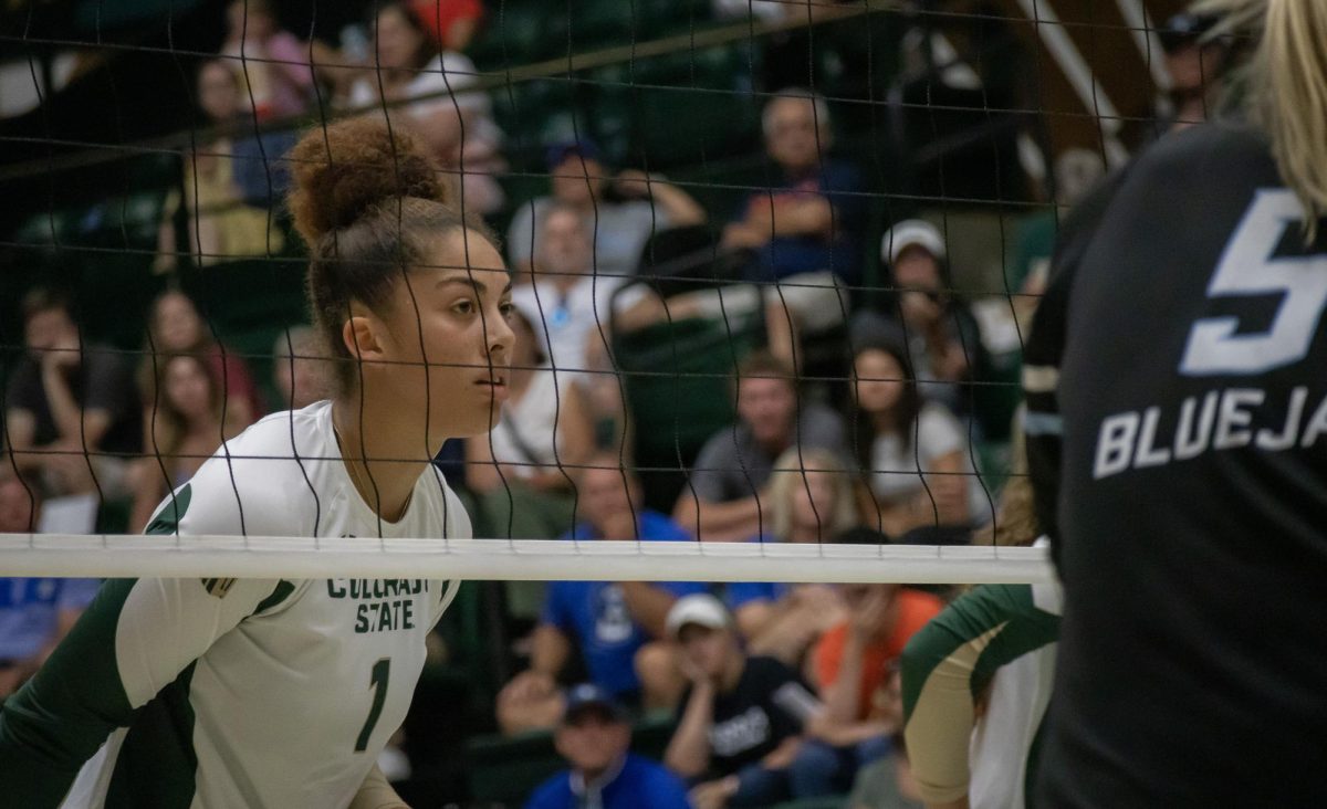 Malaya Jones (1) waits for the serve from opponent Creighton University on August 24. 