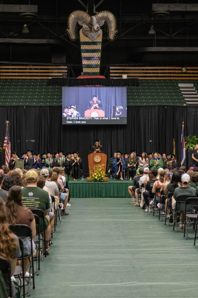 Stephen Brackett speaks to the class of 2028 about what it means to be a Colorado State University Ram and his experience as a Ram himself. Aug. 16.