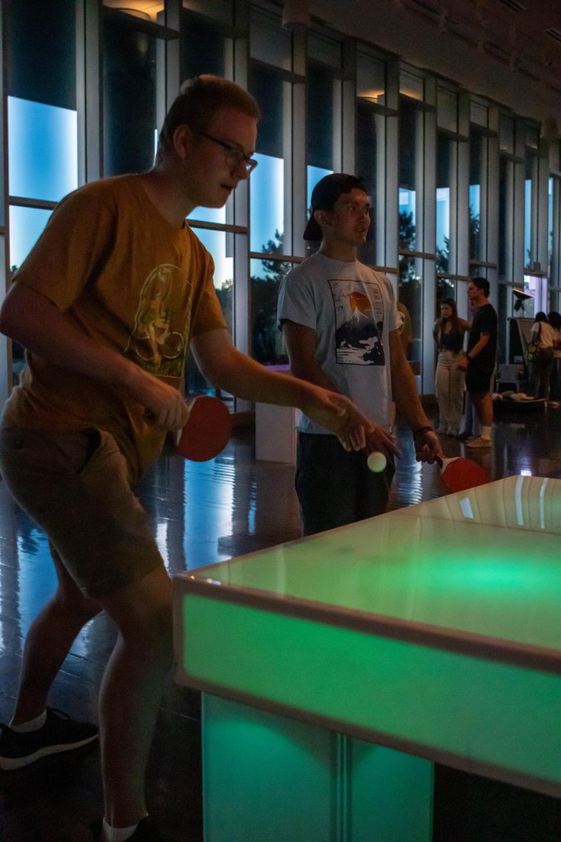 Students play ping-pong together in the Lory Student Center ballroom during Ramapalooza. Aug.16.