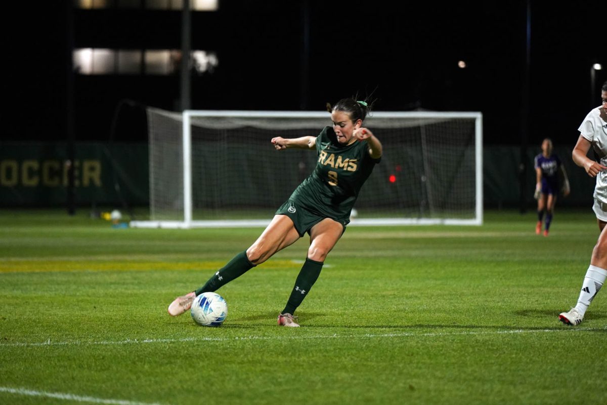 Kate Dunne passes the ball to her teammate in Colorado State University's game against University of Nebraska Omaha Sept. 20, 2024. CSU won 1-0.
