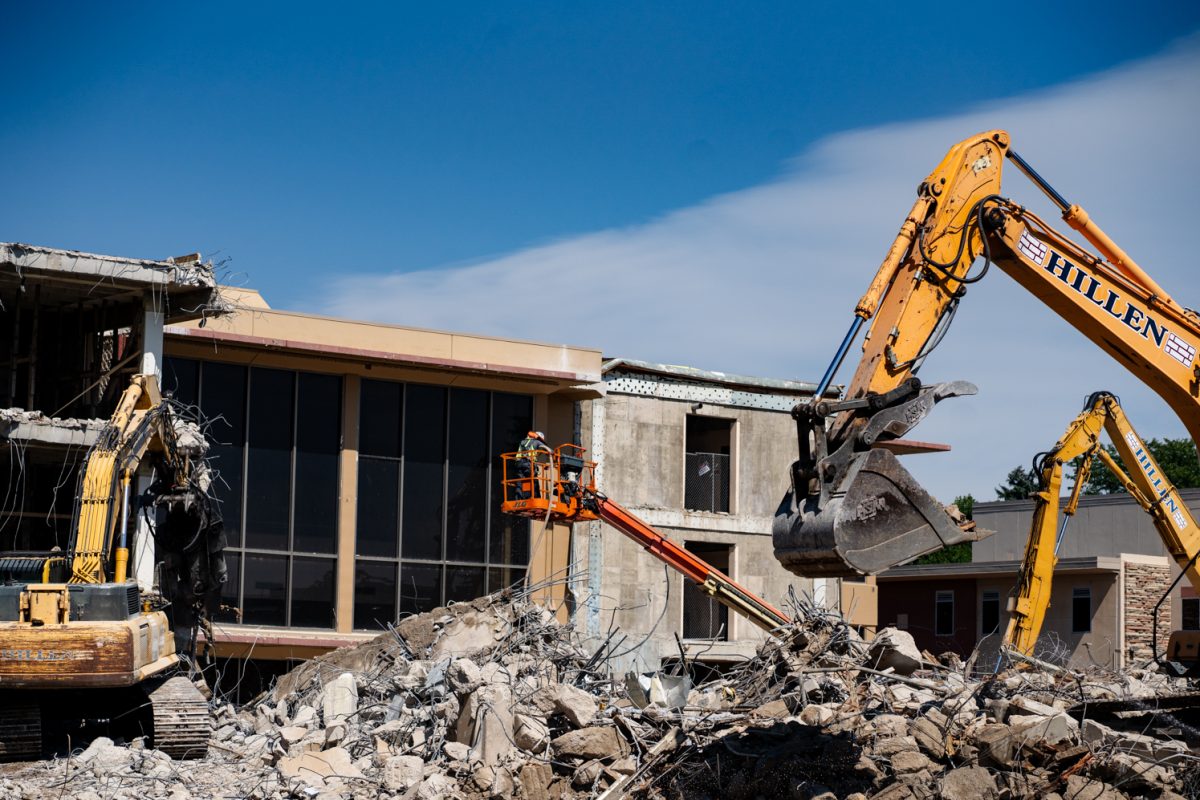 Demolition of Clark B progresses Sept. 12. The renovations, set to be complete by 2027, have seen the removal of the B wing of Clark. 