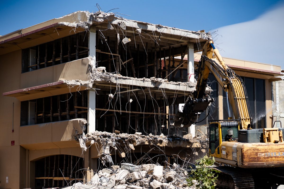 Demolition of Clark B progresses Sept. 12. The renovations, set to be complete by 2027, have seen the removal of the B wing of Clark. 