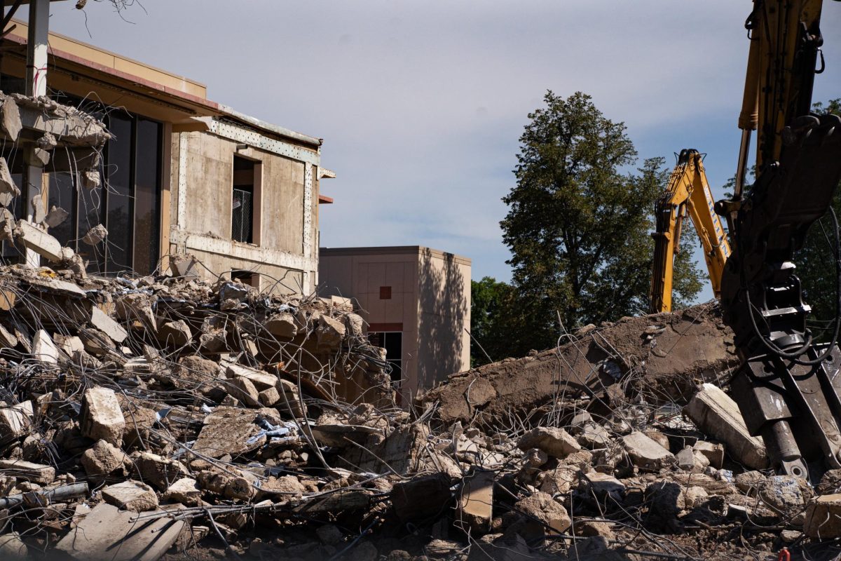 Debris from the demolition from the B wing of the Clark Building on Sept. 12. The renovations are set to be completed by 2027. 