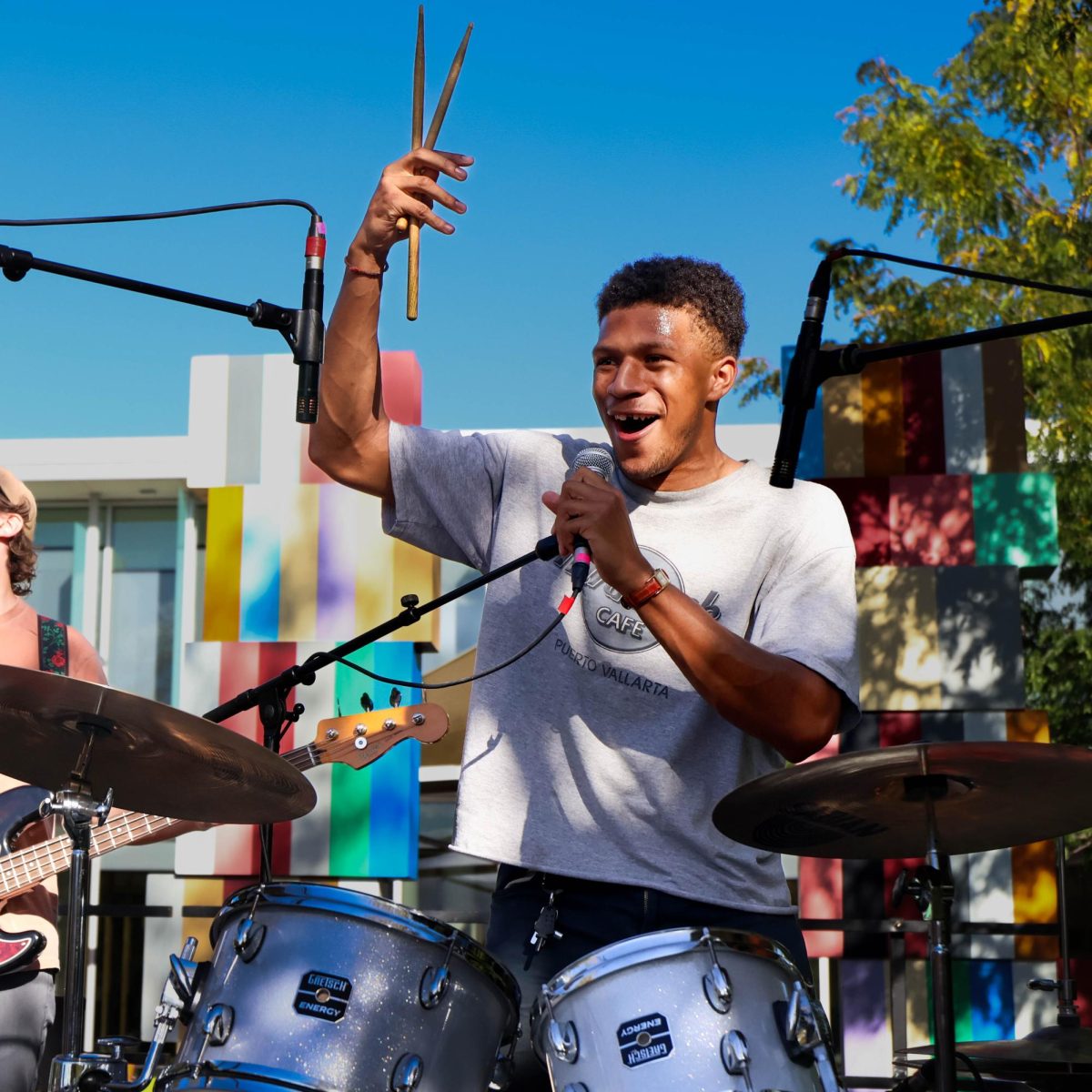 Jordan Upton sings and well as plays drums for local Fort Collins band State Line during Battle of the Bands on Sep. 19. 