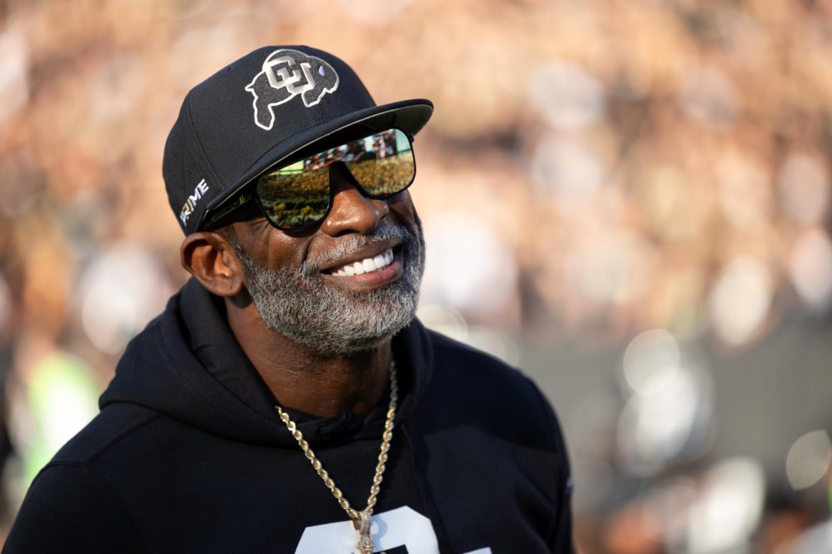 University of Colorado Boulder football coach Deion Sanders smiles at the crowd at Folsom Field before the Buffs' game against North Dakota State University Aug. 29.