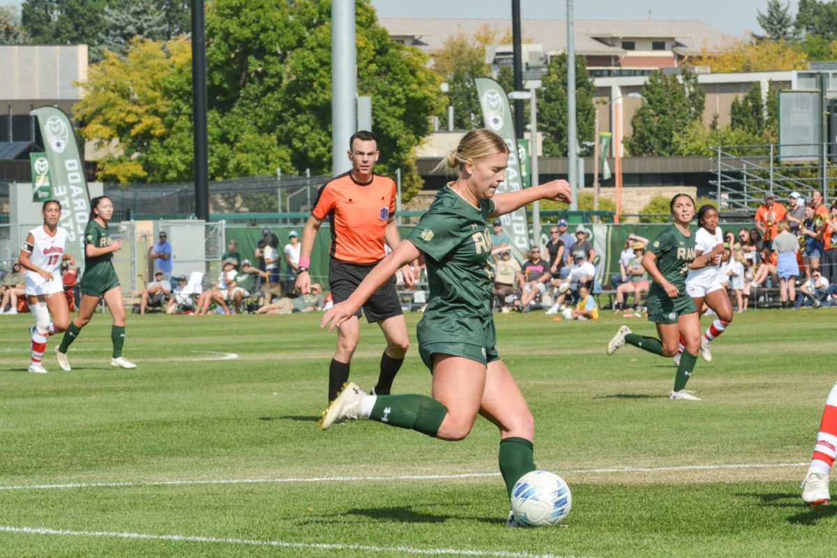 Soccer player kicking a soccer ball