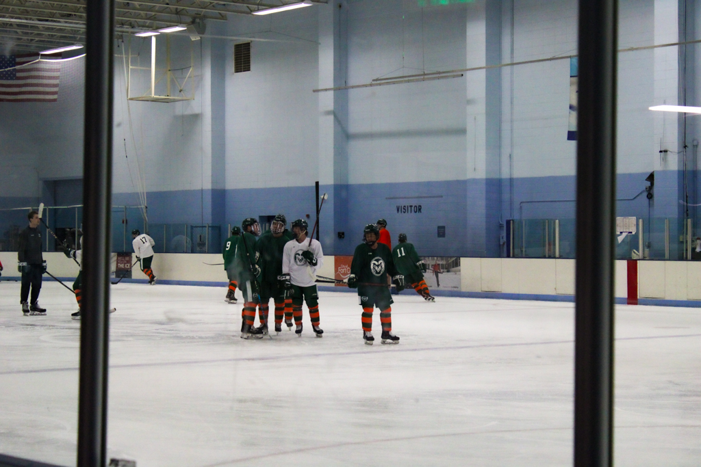 The Colorado State Men's Hockey team lines up as they prepare to run drills during practice Oct. 1.
