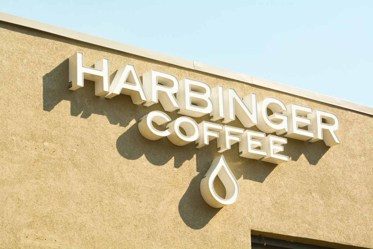 "Harbinger Coffee" sign