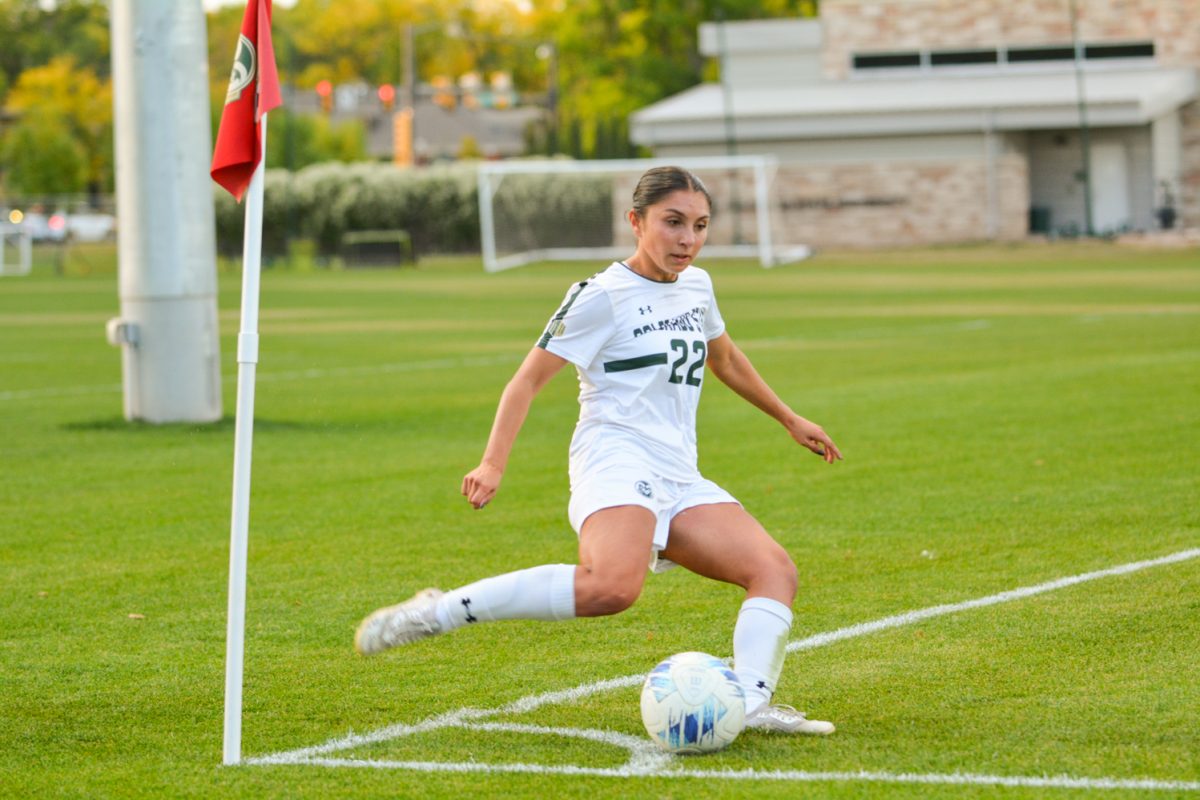Mia Casey (#22) during a goal kick against Boise State Oct. 10. Colorado State ties with Boise State 1-1.