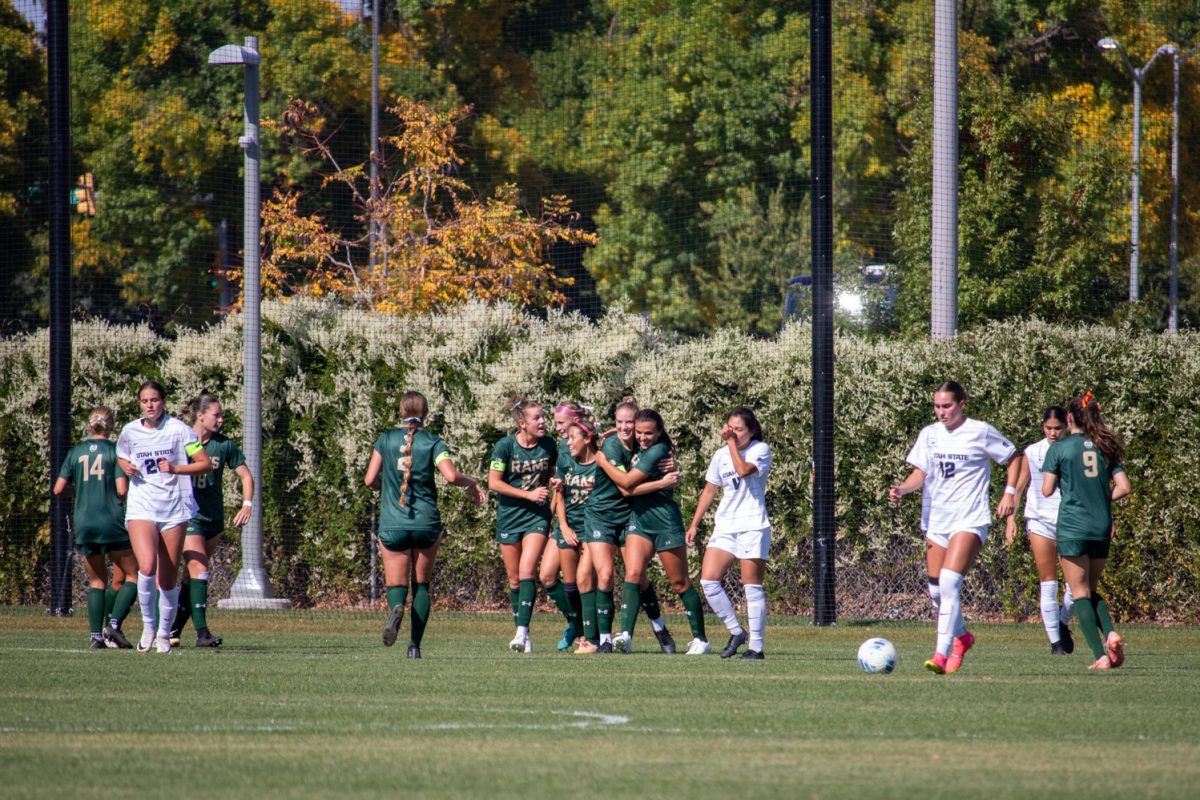 A soccer team cheering after scoring a goal.