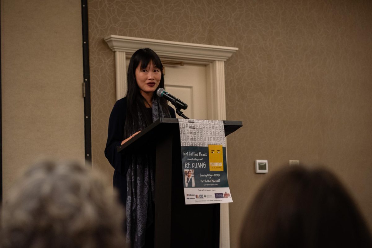 Author R. F. Kuang discusses her books and experience in the literary field at the Fort Collins Marriott Oct. 27. "I just had to create space for myself on the bookshelf," Kuang said in relation to representation of women of color in the literary industry. 