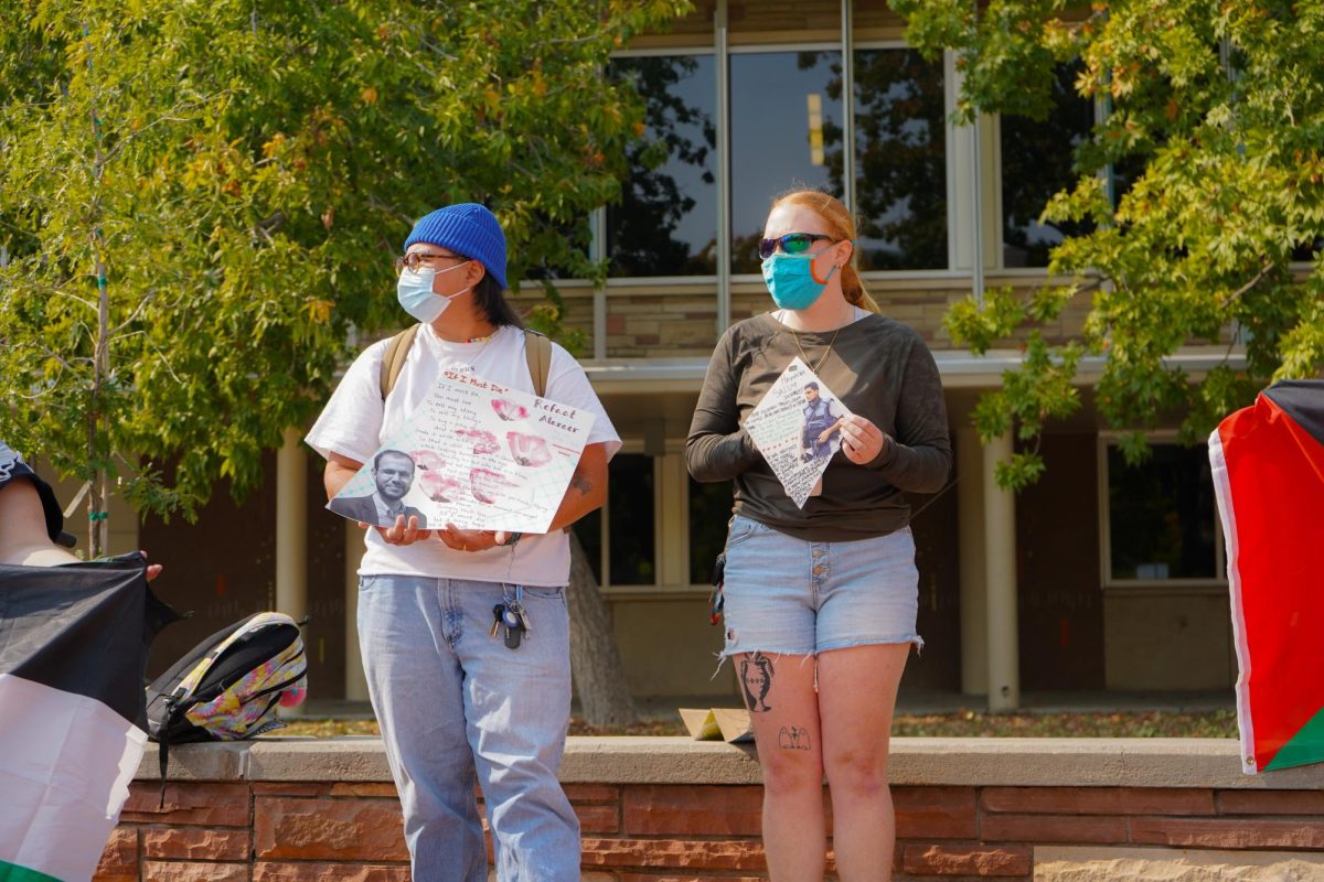 Members of Students for Justice Palestine on The Plaza Oct. 7 take part in the Walk Out For Palestine demonstration. The demonstration was organized to mark one year since the start of the Israel-Hamas war. 