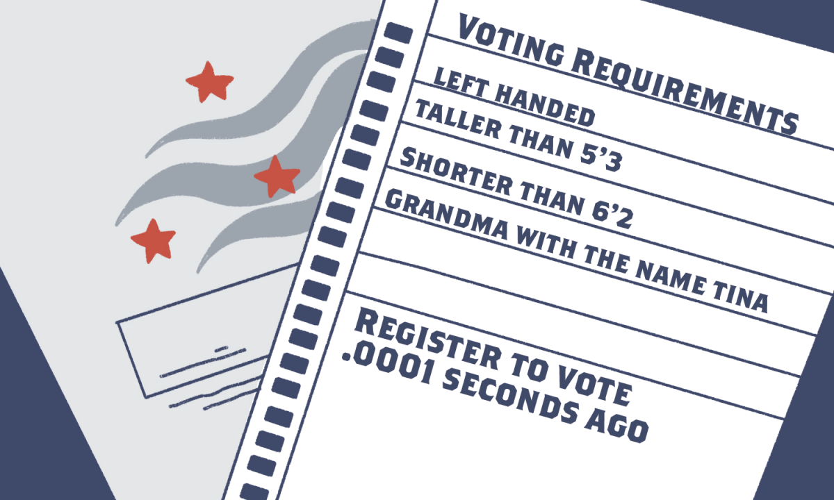 An illustration of a piece of paper with "voting requirements" written across the top and a list written underneath.