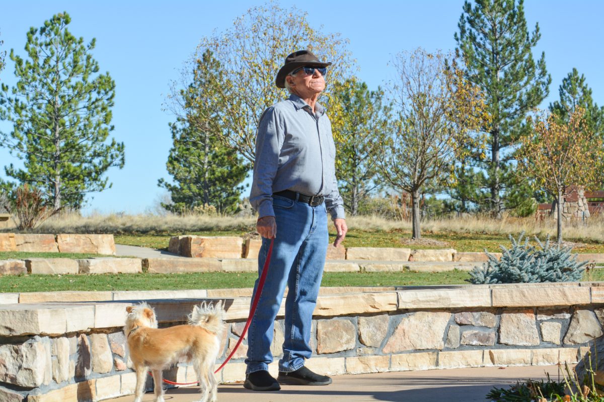 George Vaillancourt admiring a statue at The Veterans Plaza on Veterans day Nov. 11. George served in the Navy for three and a half years.