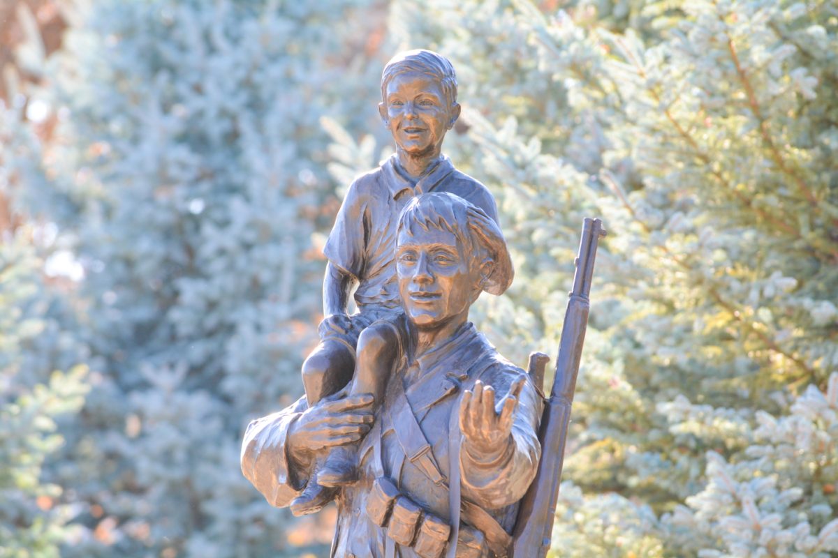 A statue of a soldier and a young boy on his shoulders at the Veterans Plaza of Northern Colorado Nov. 11. This Plaza is located at the Spring Canyon Community Park.