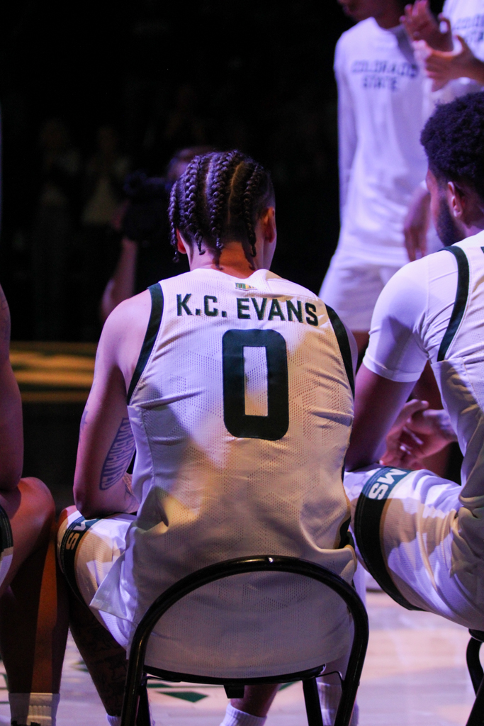 Colorado State guard Kyan Evans (0) prepares to be announced as a starter.