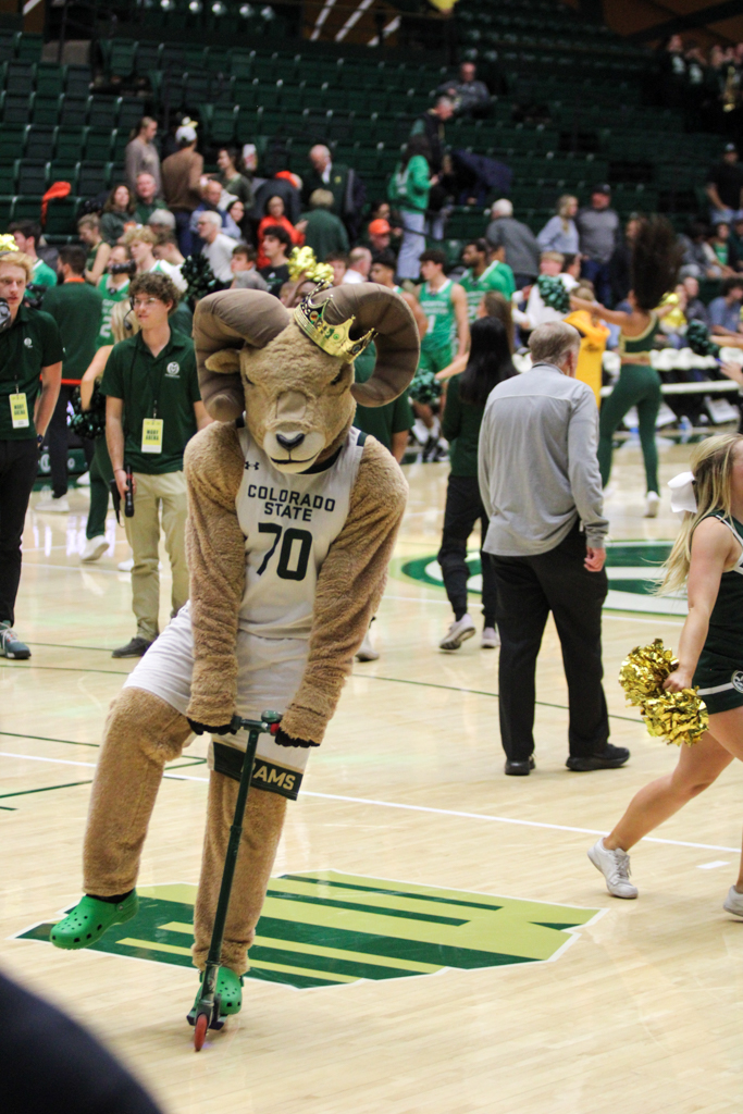 CAM the Ram rides a scooter.