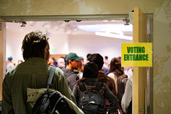 The in-person voting location inside the Lory Student Center's Never No Summer Ballroom saw residents passing through to cast their vote throughout the day Nov. 5. The line to vote wrapped around the corner as the 7 p.m. deadline to vote neared. 