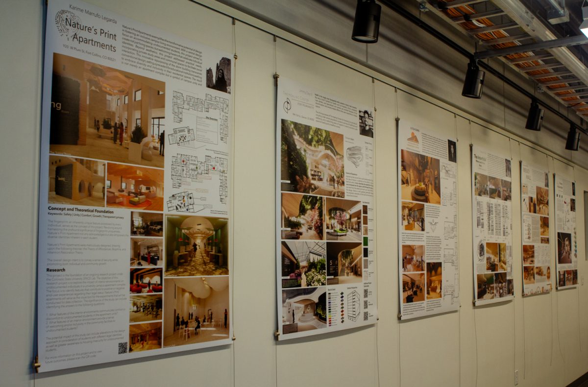 Posters displaying a project hang on a wall.