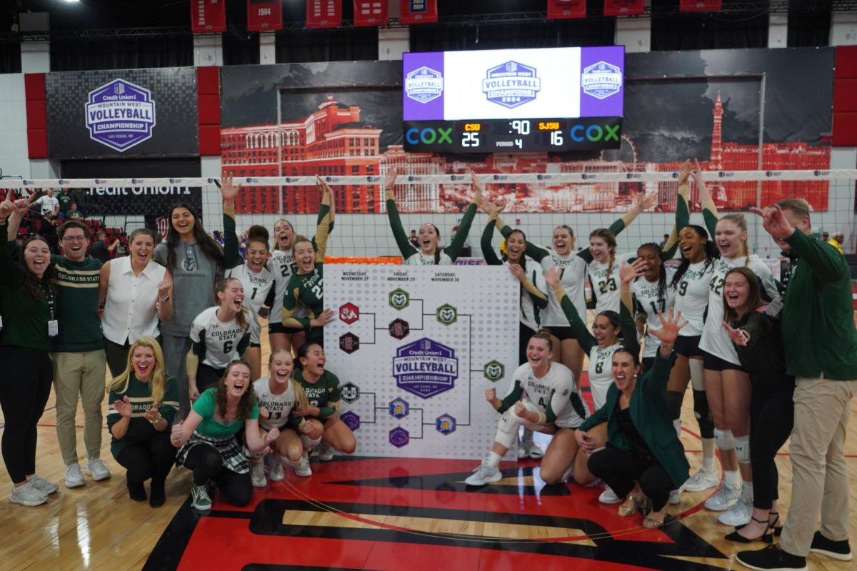 The Rams celebrate after winning first in Mountain West tournament. They beat San Jose State Nov. 30 3-1. 