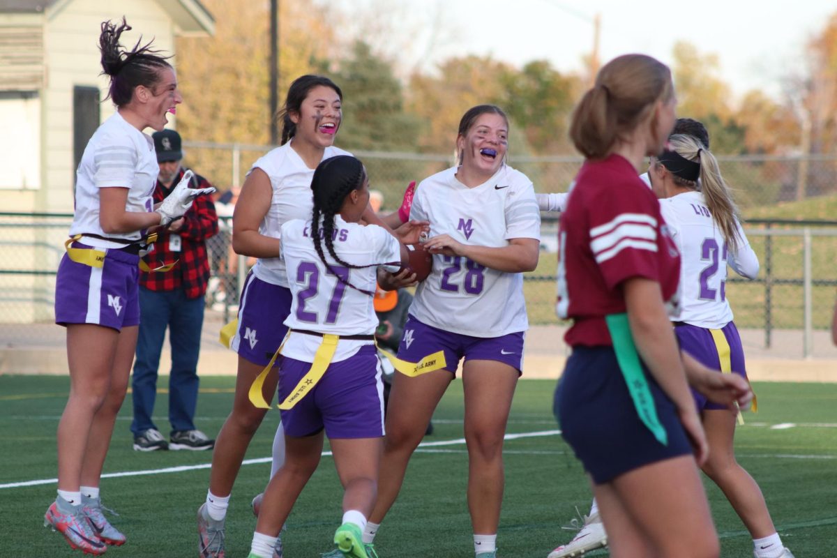 Mountain View High School’s Violet Hidalgo celebrates scoring a fourth quarter touchdown that put the Mountain Lions up 20-0 over The Classical Academy Nov. 2. Hidalgo, a senior at Berthoud High School, started at center all year for Mountain View, and this was her sixth touchdown reception of the year.
