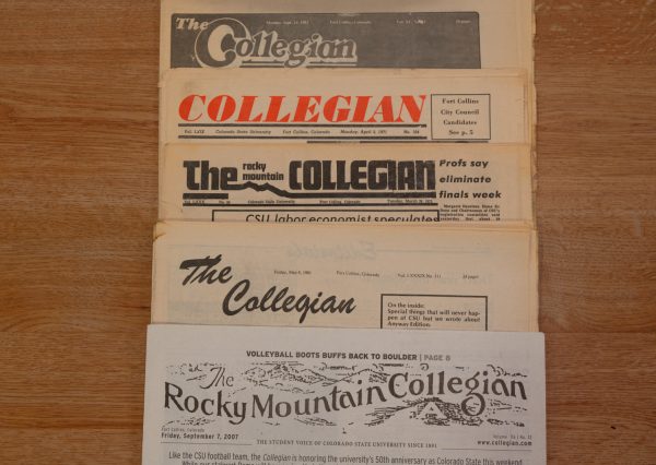 A stack of old newspapers with the Collegian masthead.