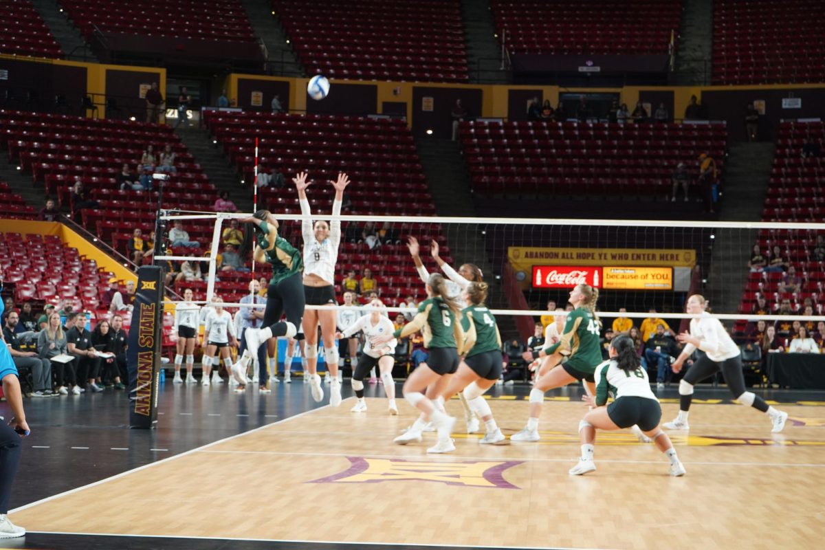 Kennedy Stanford (17) winding up for a kill in game against Texas A&M Dec 6. Colorado State volleyball lost 1-3 in first round of NCAA tournament.