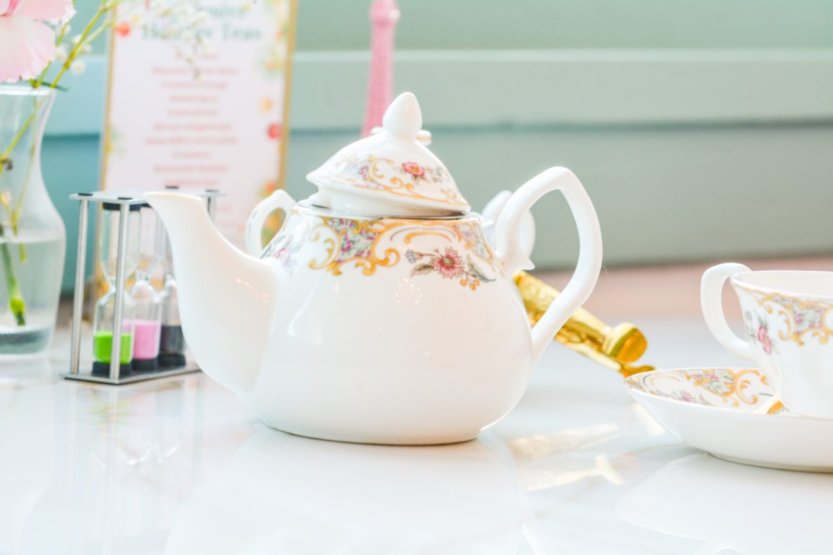 A beautiful teapot from The Duchess, a newly opened French-inspired tea shop Jan 26. According to Samaporn Paopathuas, a worker and cousin of the owner, stated that this months theme was French afternoon tea.