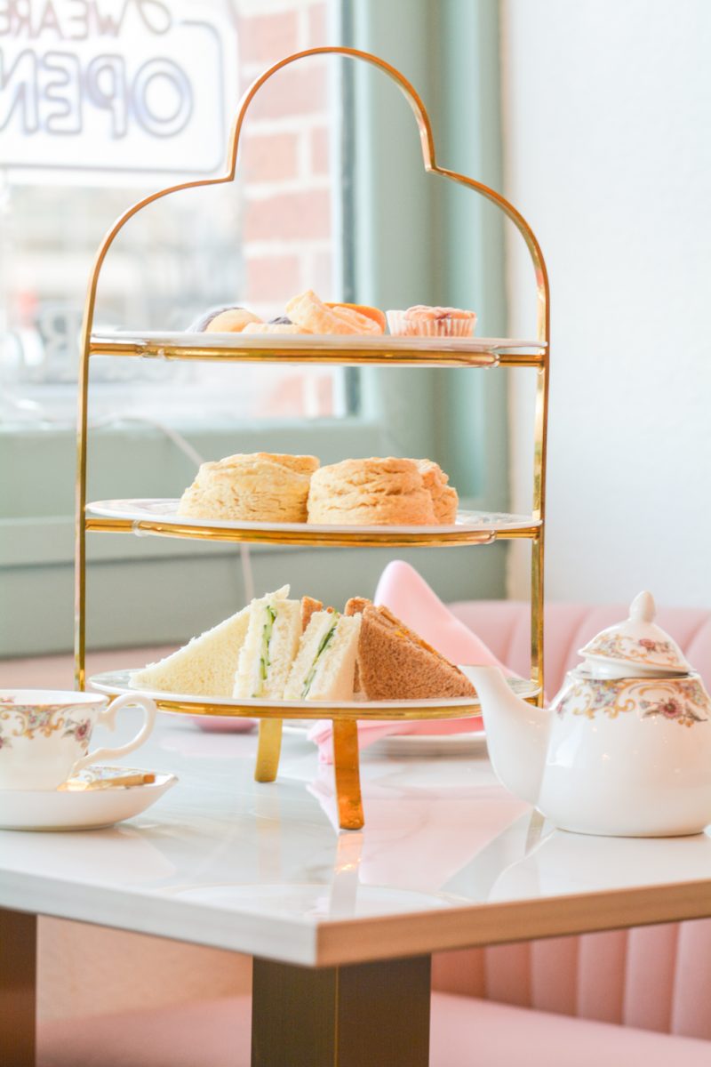 A display of food and teapots at the French-inspired tea shop The Duchess which just recently opened this past month Jan. 26.  “She really, really cares about every detail about the food,” Samaporn Paopathuas stated about the tea shop owner, her cousin.